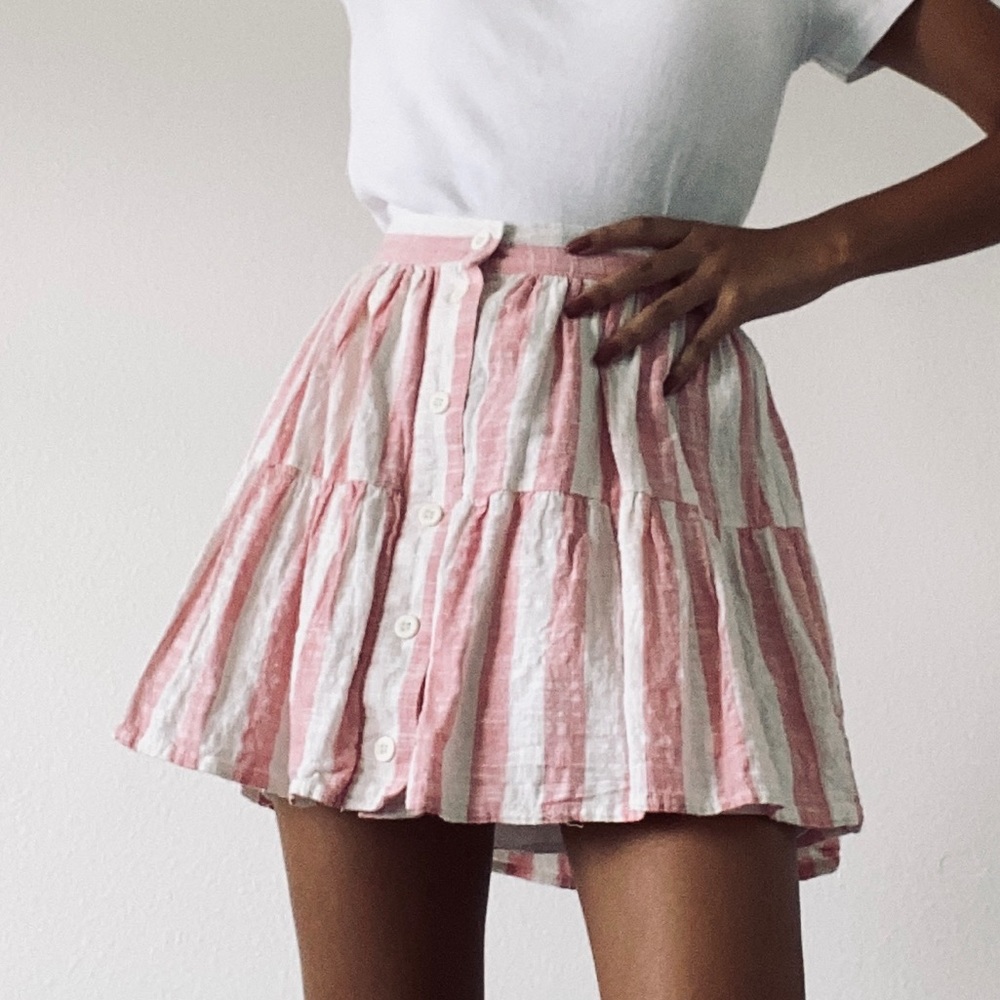 GAP: Pink and white striped button skirt